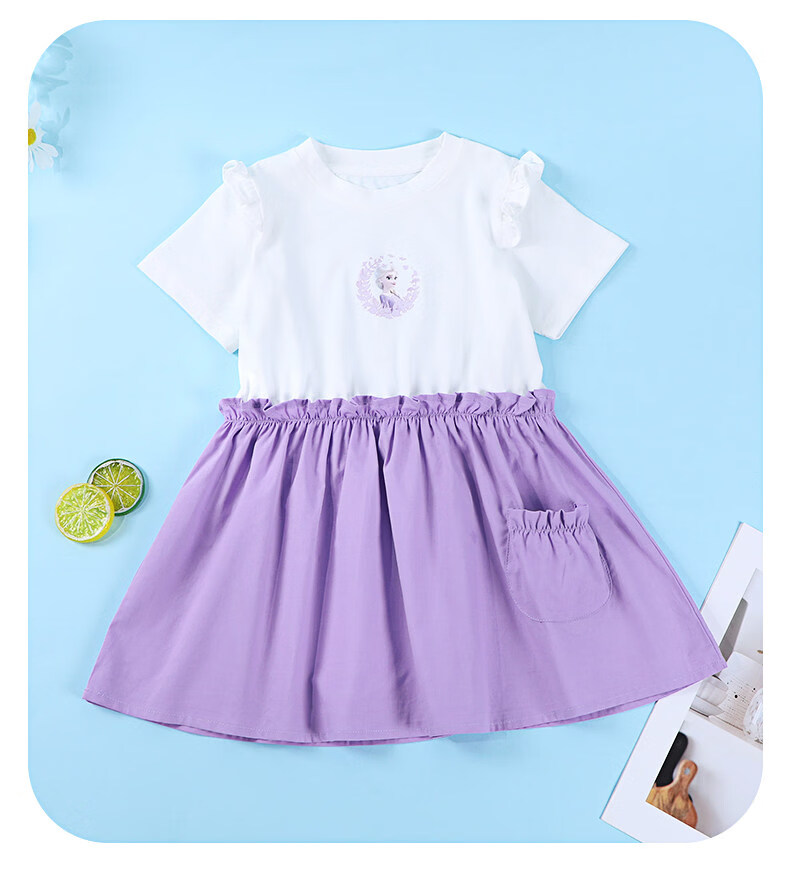 Disney Elsa Girls' Dress Children's Summer Frozen Cotton Princess Dress 6
