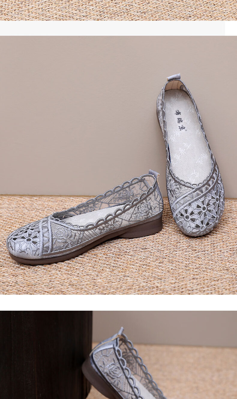 Anglerfish Old Beijing Cloth Shoes Women Summer Middle-aged and Elderly Comfortable Mom Mesh Breathable Casual Shoes A6013 Pink 38 26