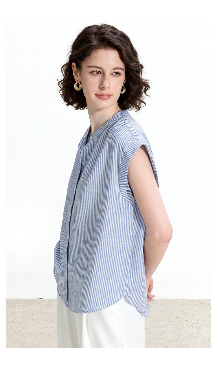 ENC Japanese Style Flutter Sleeve Shirt Summer Girl Fresh Short Sleeve Blue Striped Lazy Feel Shirt Design Top 10
