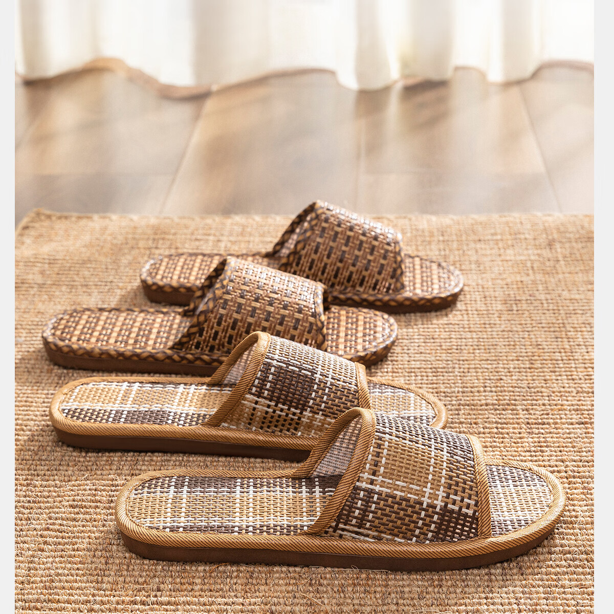 Runrou Bamboo Woven Rattan Grass Slippers Men Summer 2026 New Indoor Home Soft Sole Non-Slip Floor Cool Slippers Men 14