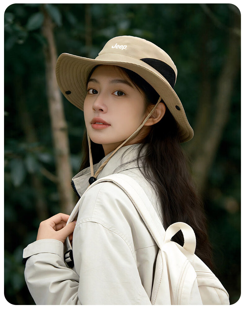 JEEP Women's Summer New Wide Brim Sun Protection Outdoor Hiking UV Protection Bucket Hat 16