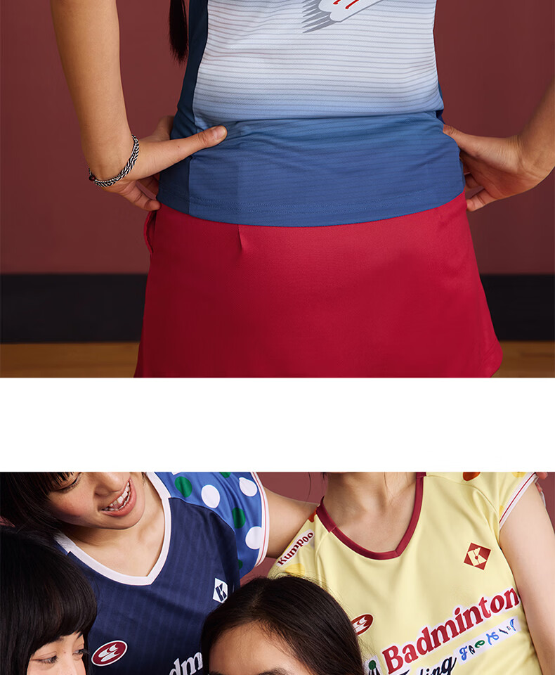 KUMPOO (KUMPOU) Badminton Shirt for Women, Short-Sleeved Quick-Dry Sports Jersey, Collaboration with Crying Center, Competition Uniform ACT261608-Blue 2XL 47