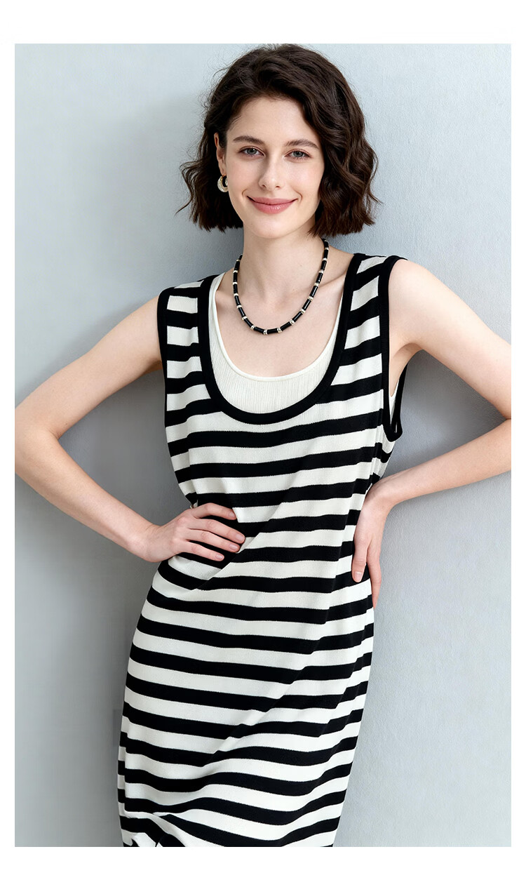 ENC Black and White Striped Vest Dress Loose Straight Fit Youthful 2026 Women's Spring Summer Casual Workwear Versatile Dress 12