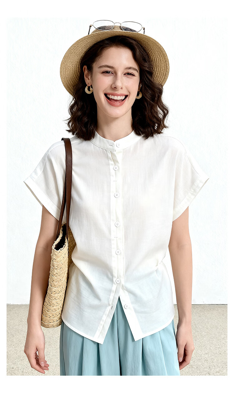 ENC Elegant Plain White Short Sleeve Shirt Literary Intellectual Style 2026 Women's Summer New Loose Comfortable Breathable Versatile Top 9