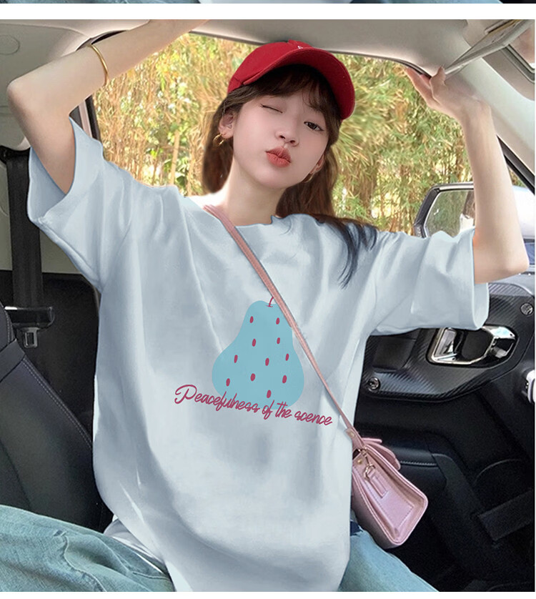 TonLion 2026 Summer Women's Crew Neck Cartoon Fruit Pattern Short Sleeve T-Shirt Youthful Loose Casual Lazy Style 9