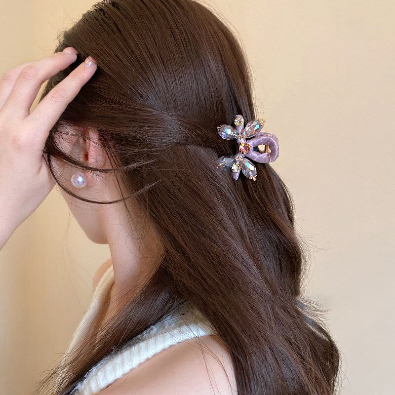 Idair French Style Pink Crystal Small Hair Claw Clip with Exquisite Rhinestones Side Clip Fashionable Half-Up Shark Clip for Women 3