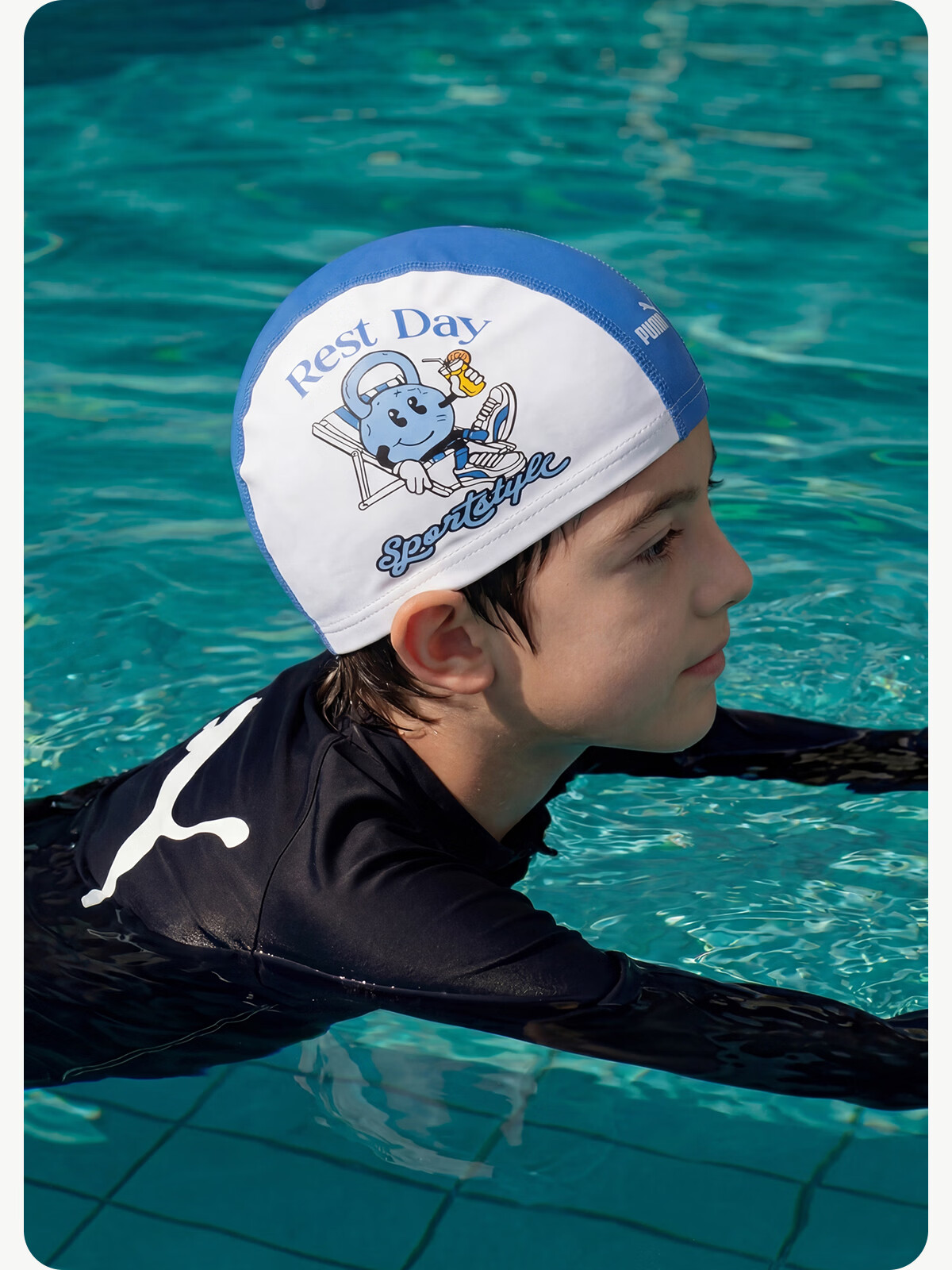PUMA Kids High Elastic Breathable PU Swim Cap Cartoon Print Skin-Friendly Waterproof Swimming Cap for Boys and Girls 18