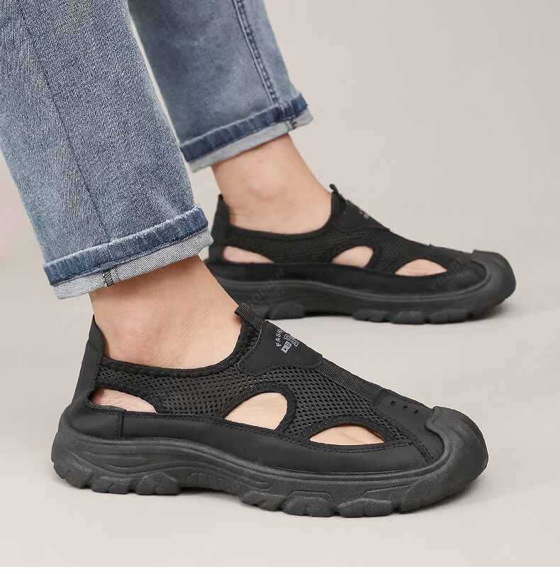 Yidisen Summer Genuine Breathable Water-Resistant Hiking Sandals for Men Hollow Out Beach Shoes Mesh Toe Cap Coffee Color Size 39 20