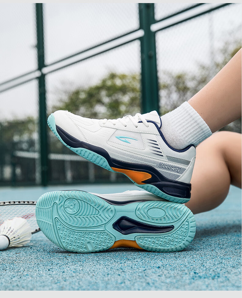 DEERWAY Unisex Badminton Shoes Anti-Twist Non-Slip Shock Absorption Breathable Training Competition Shoes Gray Blue Size 35 15