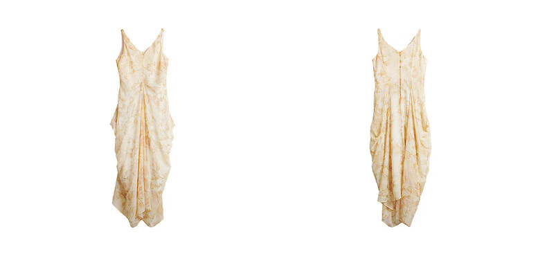 Olrain Oureier Summer New V-Neck Vest Dress Layered Pleated Deconstructed Vacation Style Printed Long Dress Yellow M 21