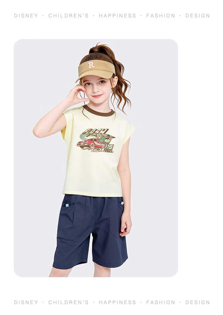 Disney Girls Short Sleeve T-Shirt 2026 New Summer Kids Cartoon Sleeveless Printed Breathable Vest Navy Blue 120 16