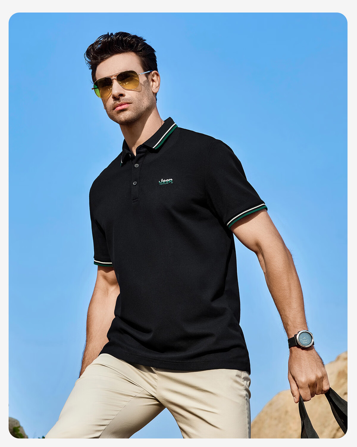JEEP Outdoor Men's Summer Antibacterial Moisture-Wicking Quick-Dry Polo Shirt Short Sleeve Mountain Climbing Business Casual Commuter Top 24