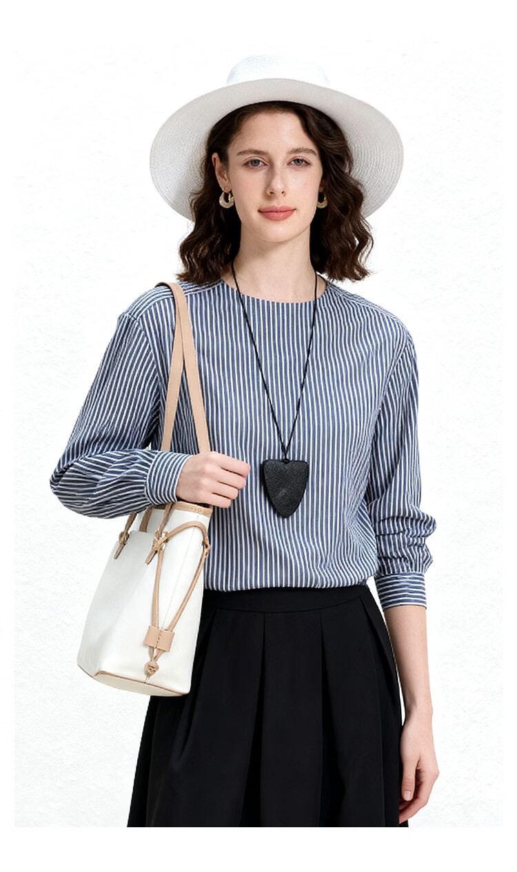 ENC French Stripe Shirt Loose Fit Versatile New Long Sleeve Boutique Design Commuter Date Elegant Top 9