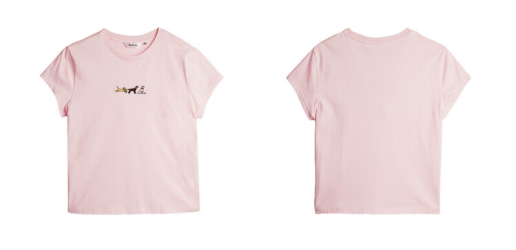 Olrain Summer Women's Casual Commuting 3D Dog Embroidery Pure Cotton Short Sleeve T-Shirt Pink XL 16