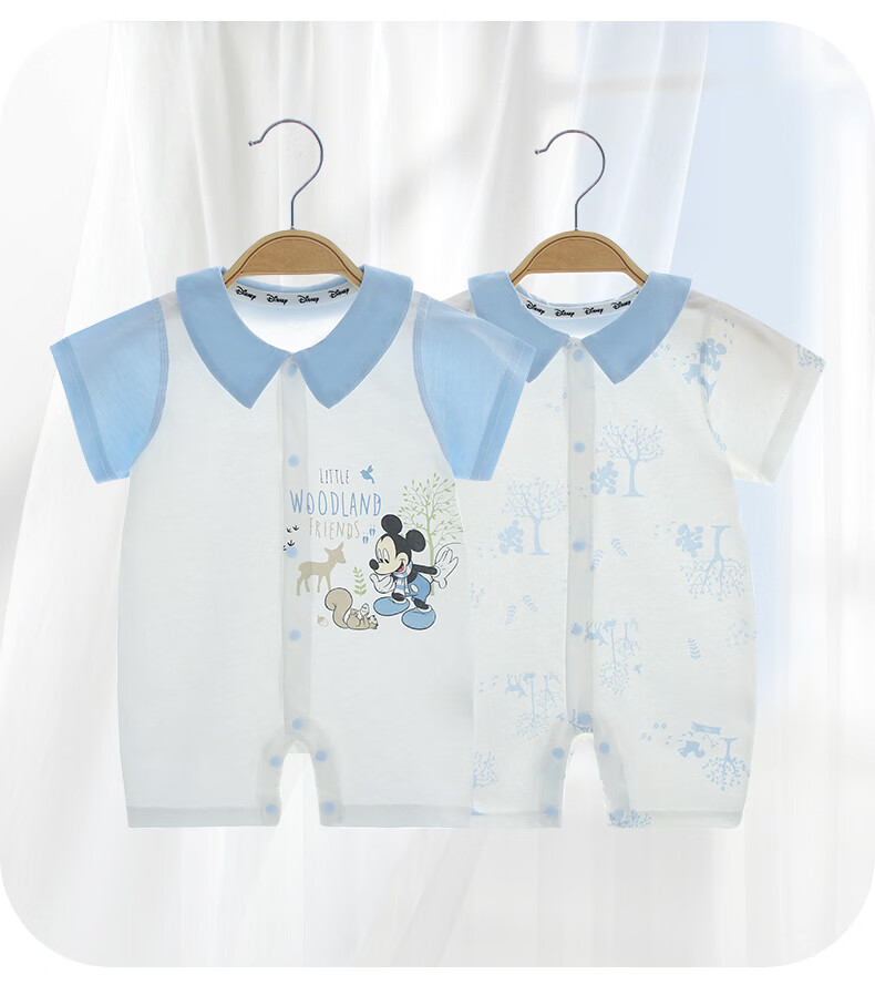 Disney 2-Piece Baby Summer Thin Newborn Romper Set A-Class Cotton Crawling Suit for Boys and Girls Full Moon Gift 18