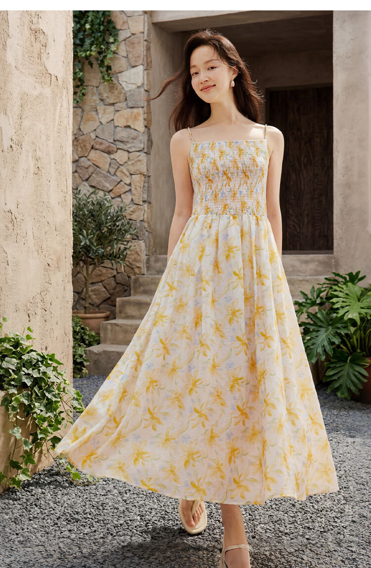 INMAN Floral Dress | Waist-Cinching Spaghetti Strap Floral Dress 2026 Summer New Women's Vacation Dress Klein Blue L 24
