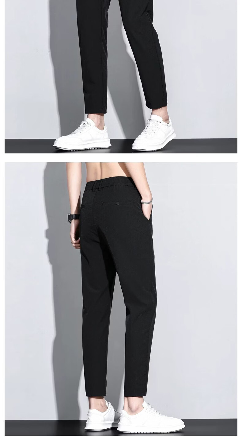 ROMON Casual Black Cropped Pants Men's Slim Fit Ice Silk Thin Small Suit Trousers Men's 2026 Summer New Versatile 13
