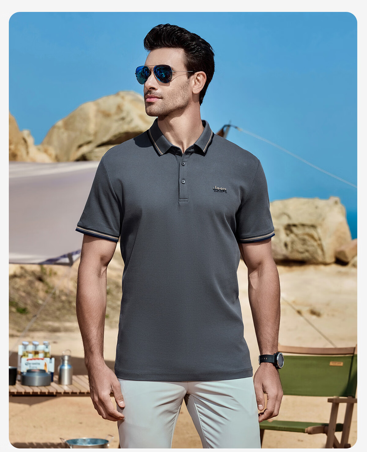 JEEP Outdoor Men's Summer Antibacterial Moisture-Wicking Quick-Dry Polo Shirt Short Sleeve Mountain Climbing Business Casual Commuter Top 21