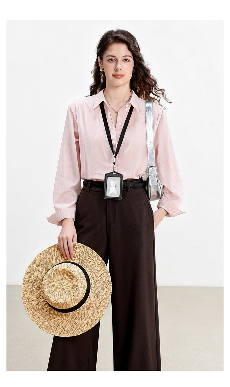 ENC Korean Style Long Sleeve Elegant Light Pink Shirt Youthful Loose Fit Niche Design Commuter Business Top 17