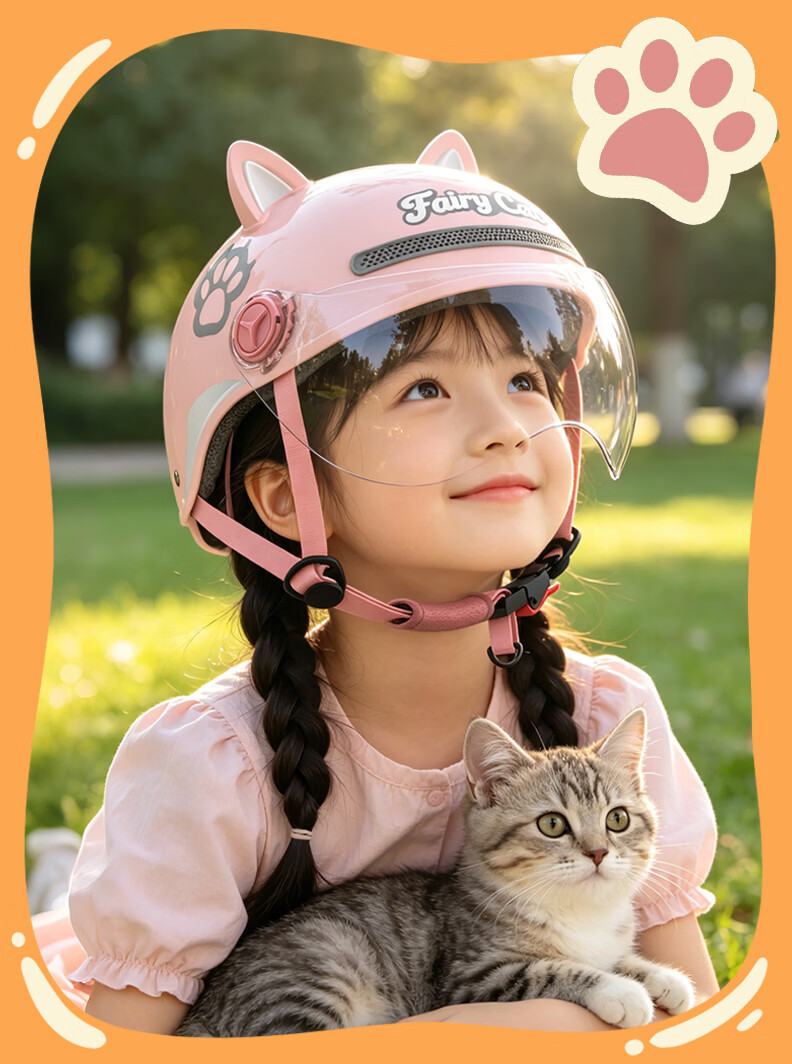 Yundianwei Kids Helmet 3C Certified New National Standard Electric Vehicle Cartoon Cute Tail Light Motorcycle Electric Bike Cute Baby Safety Helmet Boys Girls Half Helmet Four Seasons Garfield Pink Ca 20