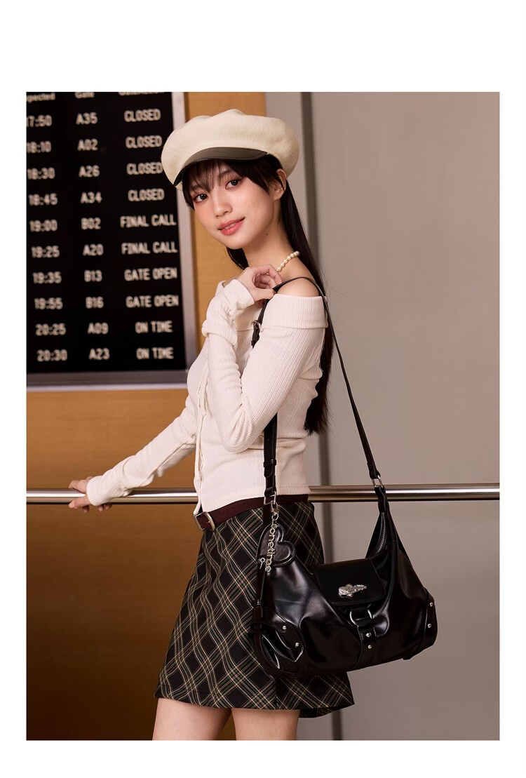 ONETIME Planet Single Shoulder HOBO Bag New Niche Design College Style Fashion Student Class Travel Crossbody Bag Black 12