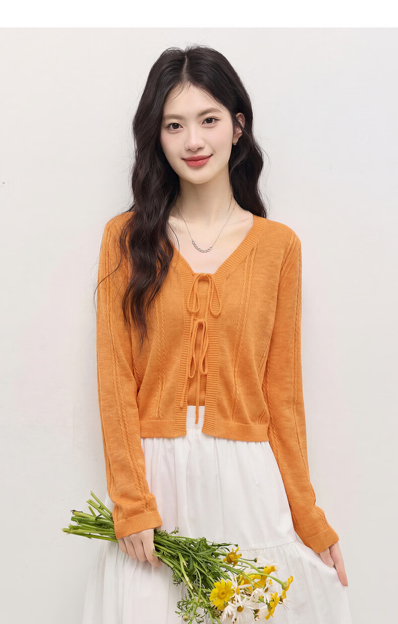 Sllsky Bright Dopamine Style Ice Silk Knit Cardigan Women Summer Thin Long Sleeve Sun Protection Shirt Cover-up 30