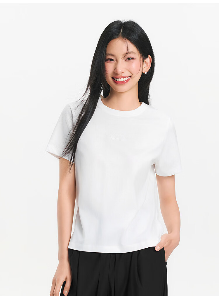 Semir Senrou Women's Summer Short Sleeve T-Shirt Letter Print Slim Fit Basic Simple Pullover Top 101325100017 17