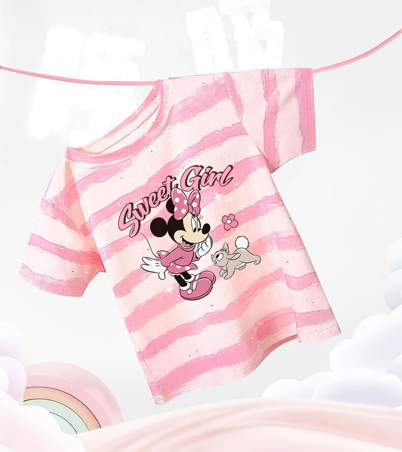Disney Kids Short Sleeve Summer New Boys and Girls Cotton T-Shirt Top Di Bunny Pink + Di Ariel White 110 3
