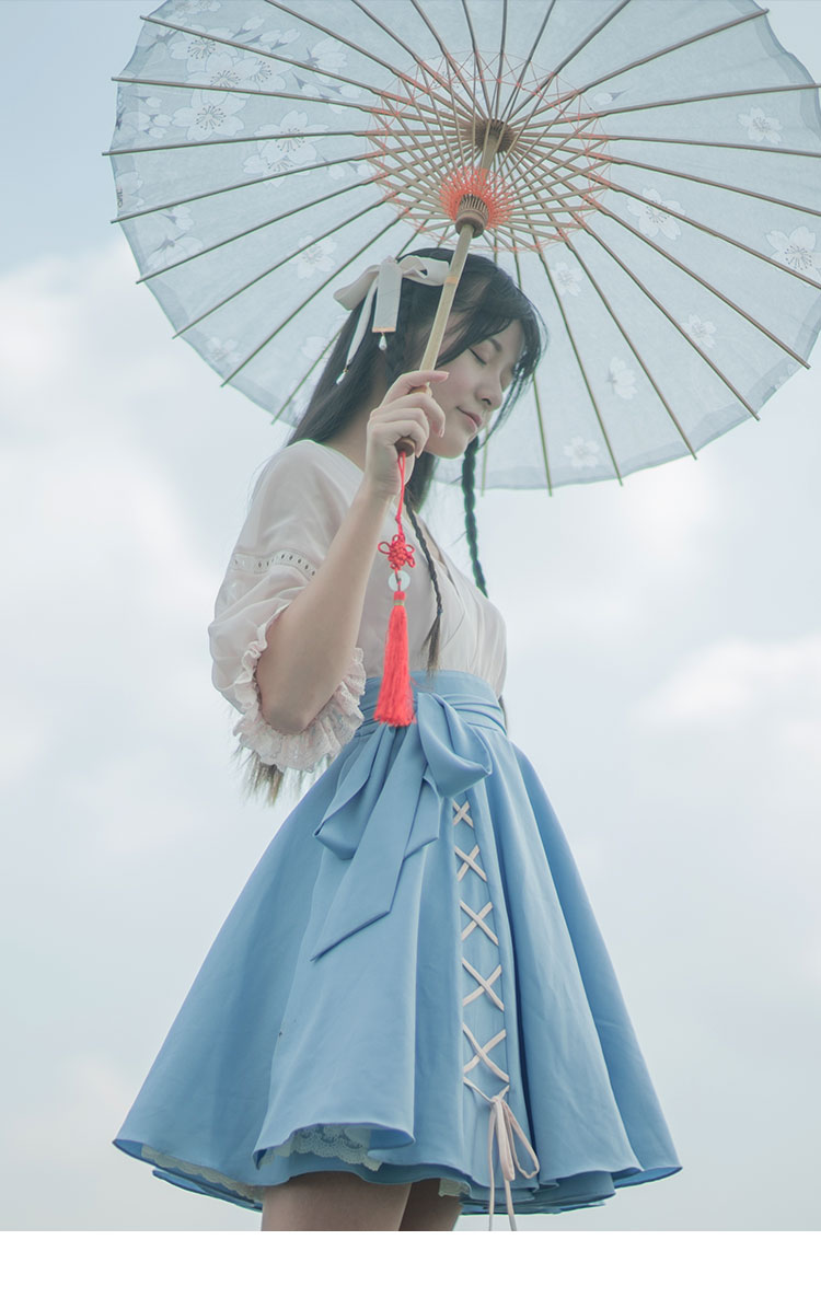 汉服元素微雨系列连衣裙两件套汉元素女装春秋新款 浅粉衣 灰蓝裙 第4