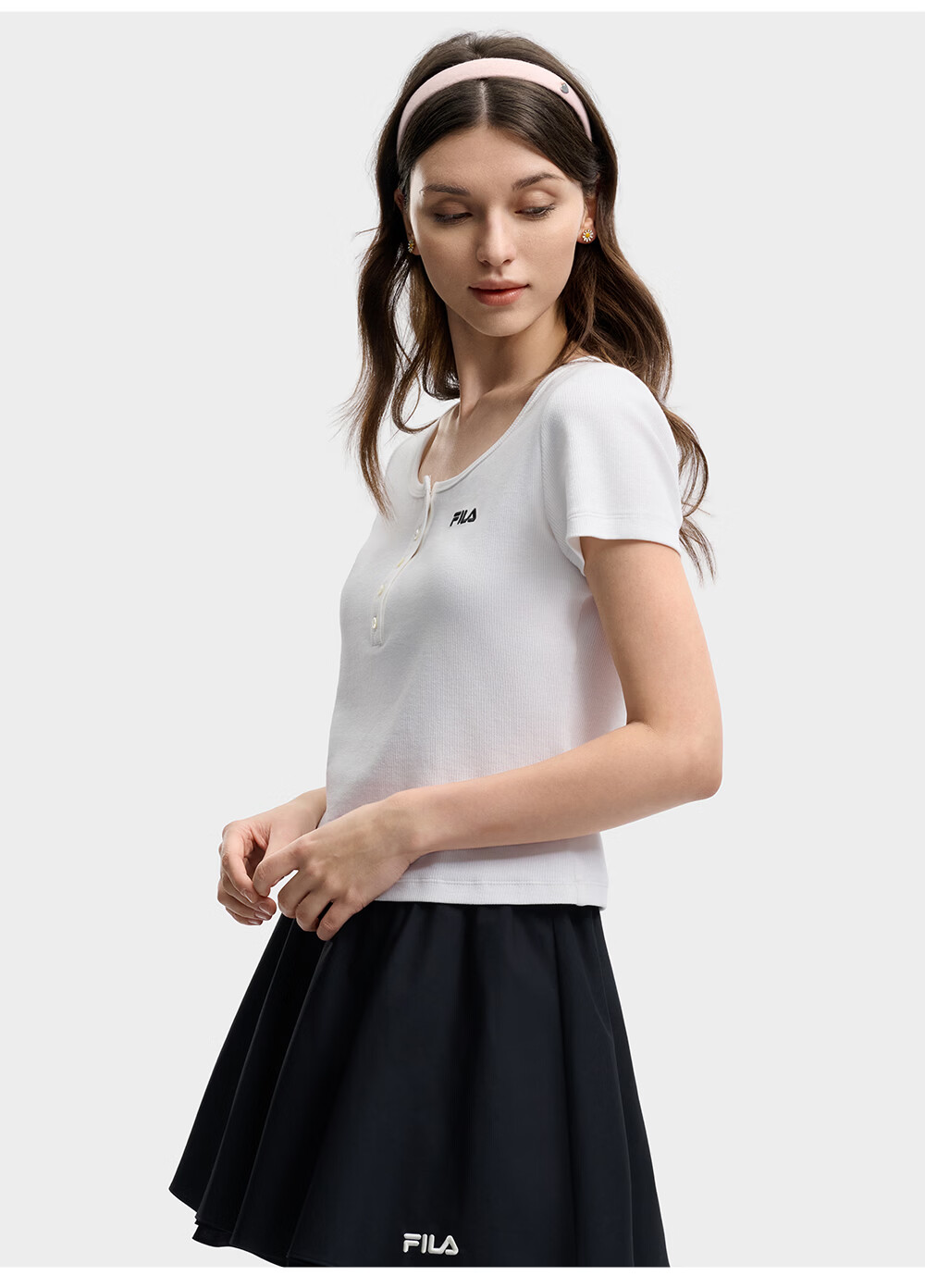 FILA Official Women's Knitted Short Sleeve Shirt 2026 Summer New Fashion Simple Slim Fit T-Shirt 23