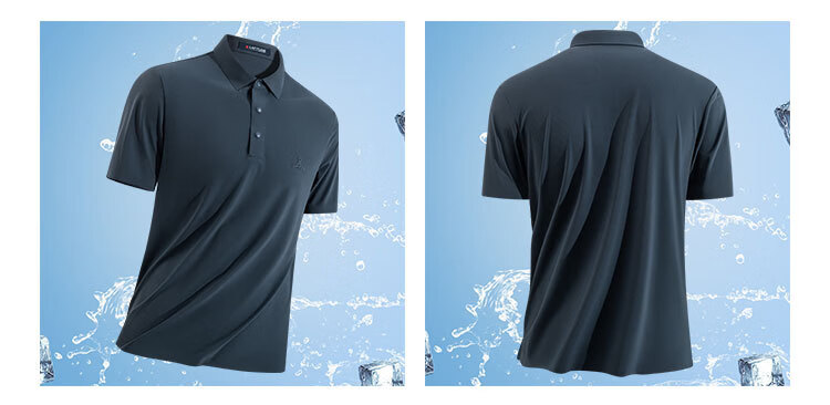 MONTAGUT Men's Short Sleeve Polo Shirt Summer Waffle Ice Silk Breathable T-Shirt Deep Space Black L/50 10