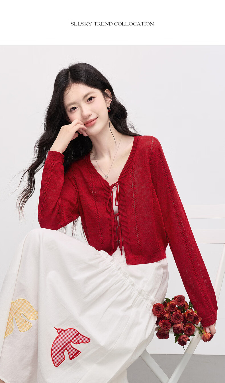 Sllsky Bright Dopamine Style Ice Silk Knit Cardigan Women Summer Thin Long Sleeve Sun Protection Shirt Cover-up 19