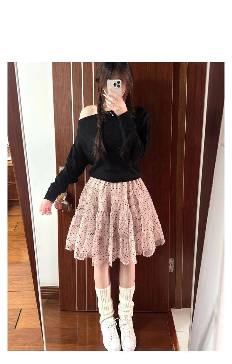 Langsha Pink Polka Dot High-Waist A-Line Mini Skirt Women's Summer 2026 Slimming Puffy Cake Skirt for Petite 12
