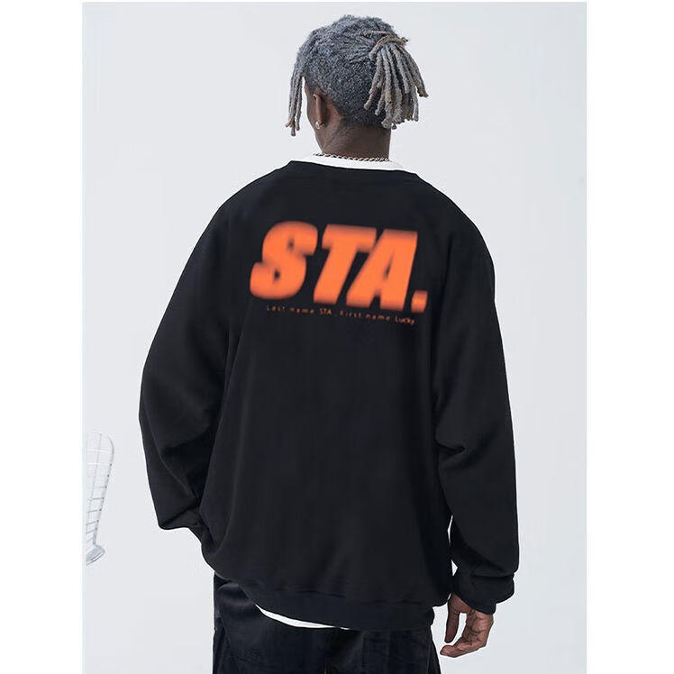 纪迪凯 sta早秋幻影字母标志国潮情侣加绒百搭里面潮牌圆领卫衣男女