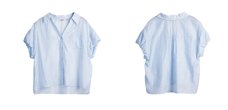 Olrain Eurier Summer New Tencel Puff Sleeve V-Neck Short Sleeve Shirt Women Loose Commuting Top Blue S 22