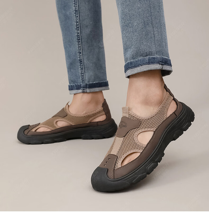 Yidisen Summer Genuine Breathable Water-Resistant Hiking Sandals for Men Hollow Out Beach Shoes Mesh Toe Cap Coffee Color Size 39 15