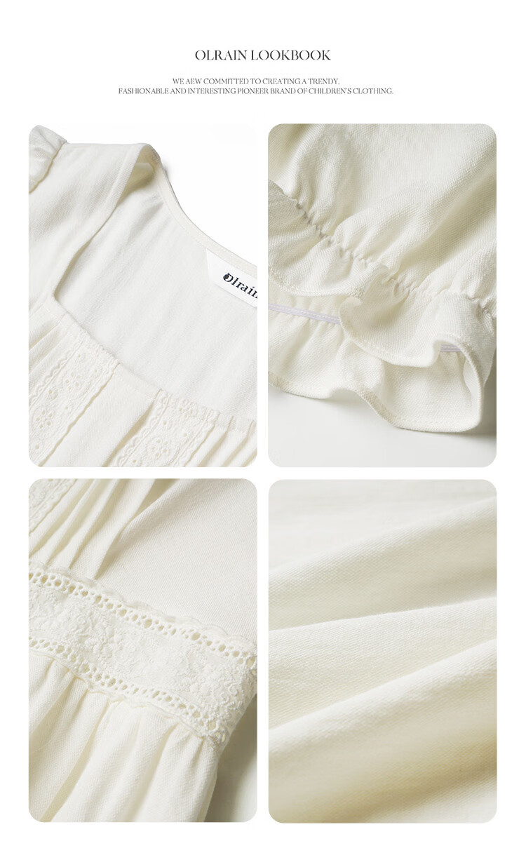 Olrain Lace Short Sleeve Square Neck Dress Summer Women's French Country Mid-Length Dress Off-White M 10