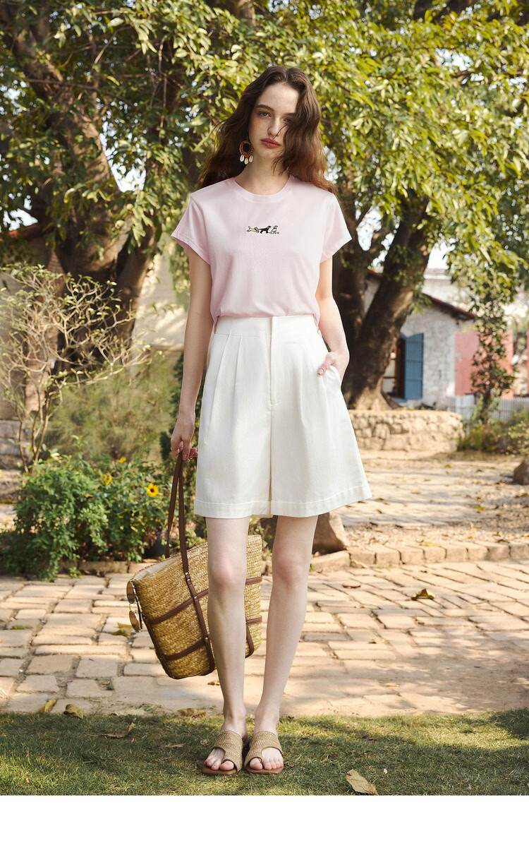 Olrain Summer Women's Casual Commuting 3D Dog Embroidery Pure Cotton Short Sleeve T-Shirt Pink XL 10
