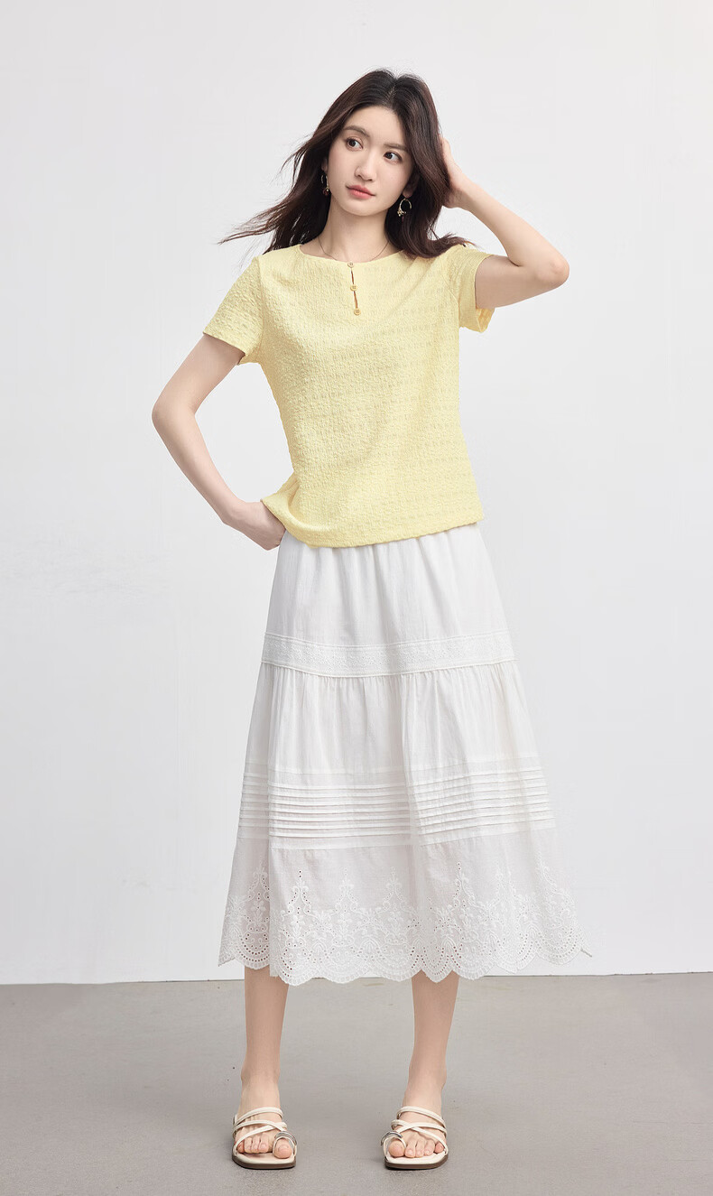 Sllsky Textured Shoulder T-Shirt Short Sleeve Women Summer 2026 New Commuter Casual Petite Crew Neck Top 5