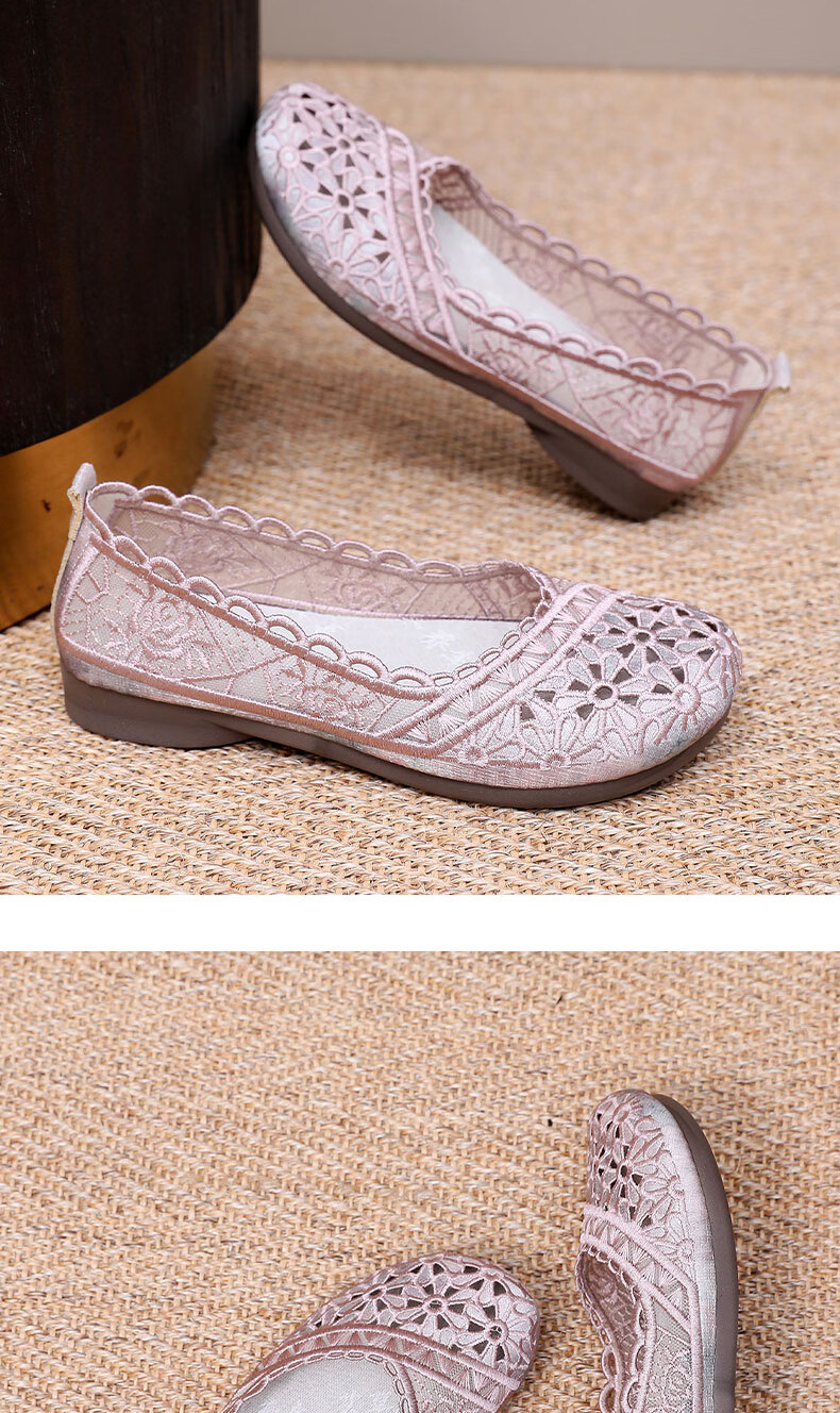 Anglerfish Old Beijing Cloth Shoes Women Summer Middle-aged and Elderly Comfortable Mom Mesh Breathable Casual Shoes A6013 Pink 38 22