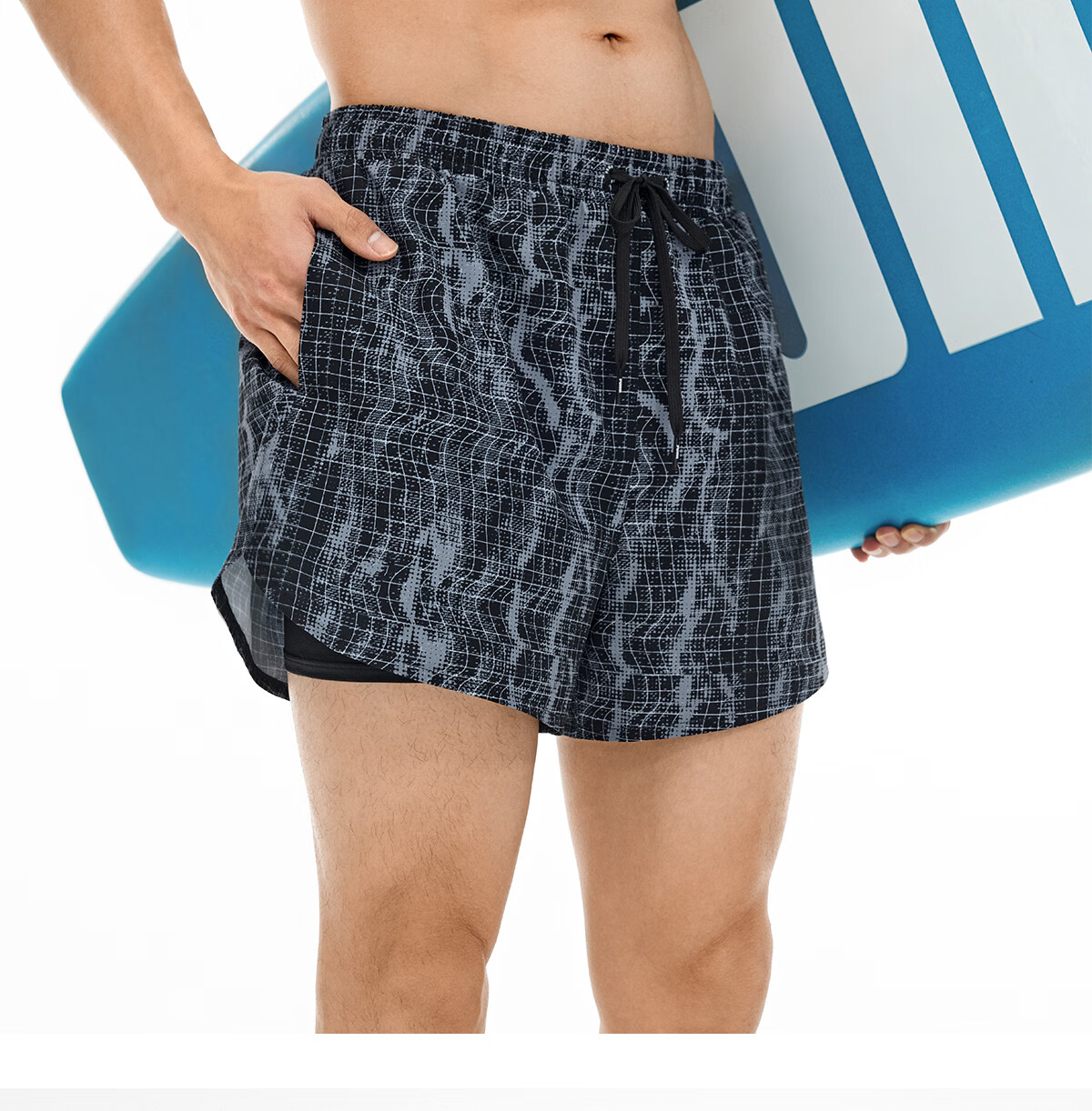 PUMA Men's Two-in-One Quick-Dry Hydrophobic Yarn Sun-Protective Plaid Drawstring Chlorine-Resistant Beach Swim Shorts 20