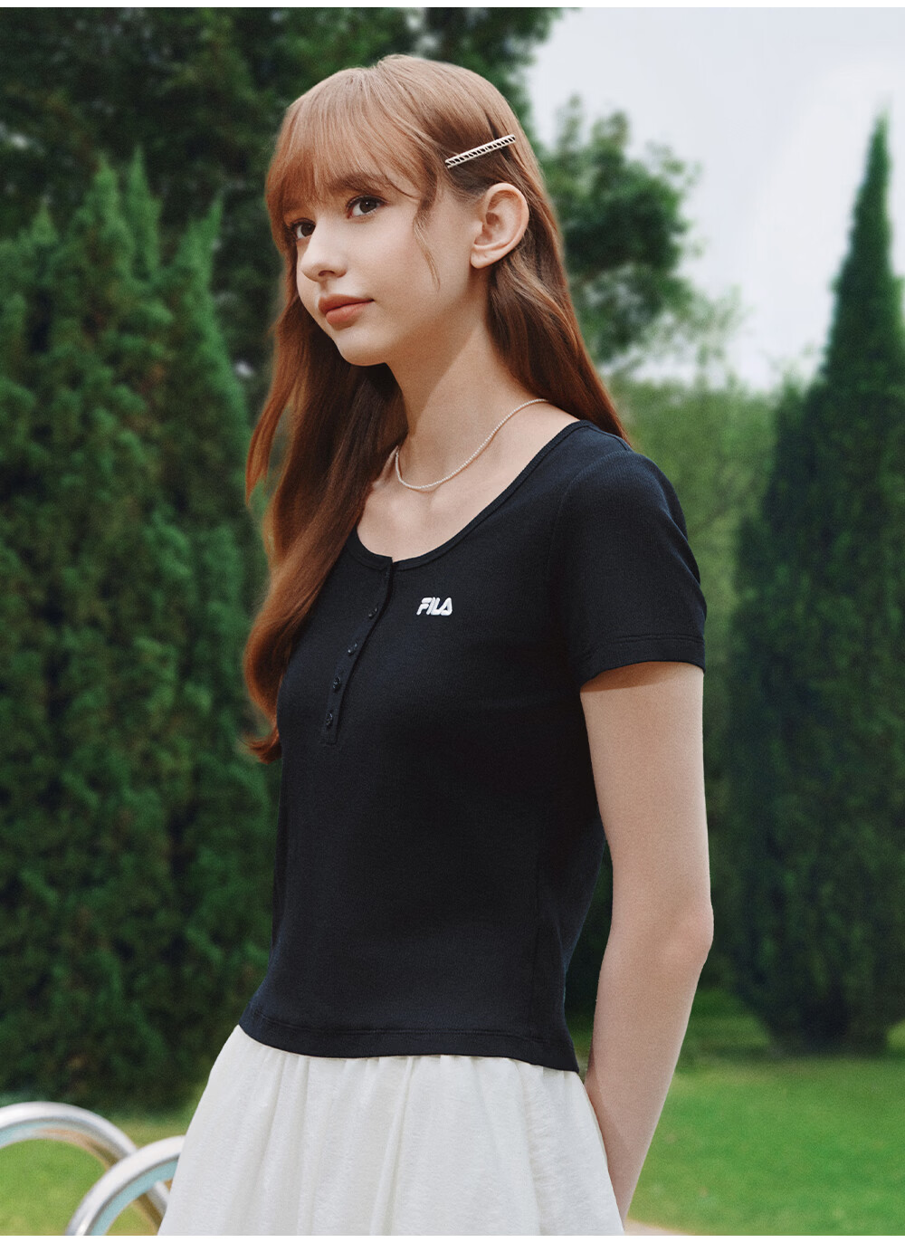 FILA Official Women's Knitted Short Sleeve Shirt 2026 Summer New Fashion Simple Slim Fit T-Shirt 7