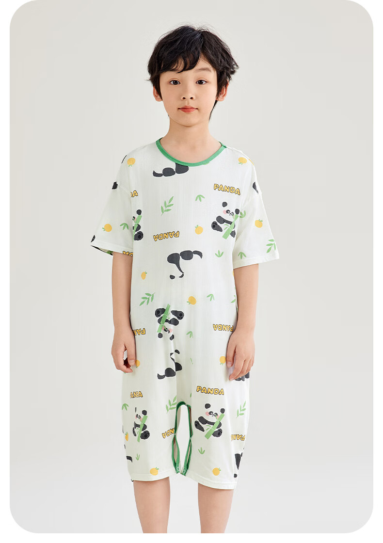 Hodo Kids Bamboo Cotton One-Piece Sleepwear Anti-Kick Belly Protection Boys Girls Summer Thin Antibacterial Homewear for Older Children 15