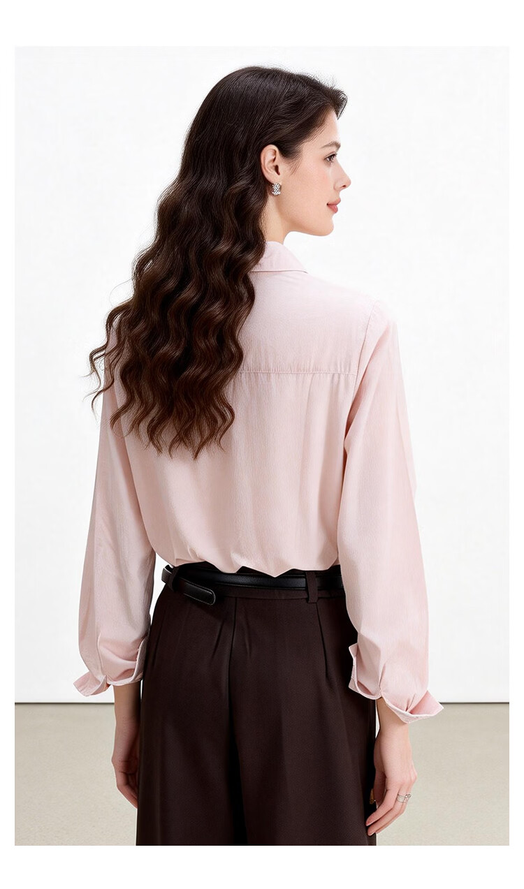 ENC Korean Style Long Sleeve Elegant Light Pink Shirt Youthful Loose Fit Niche Design Commuter Business Top 13