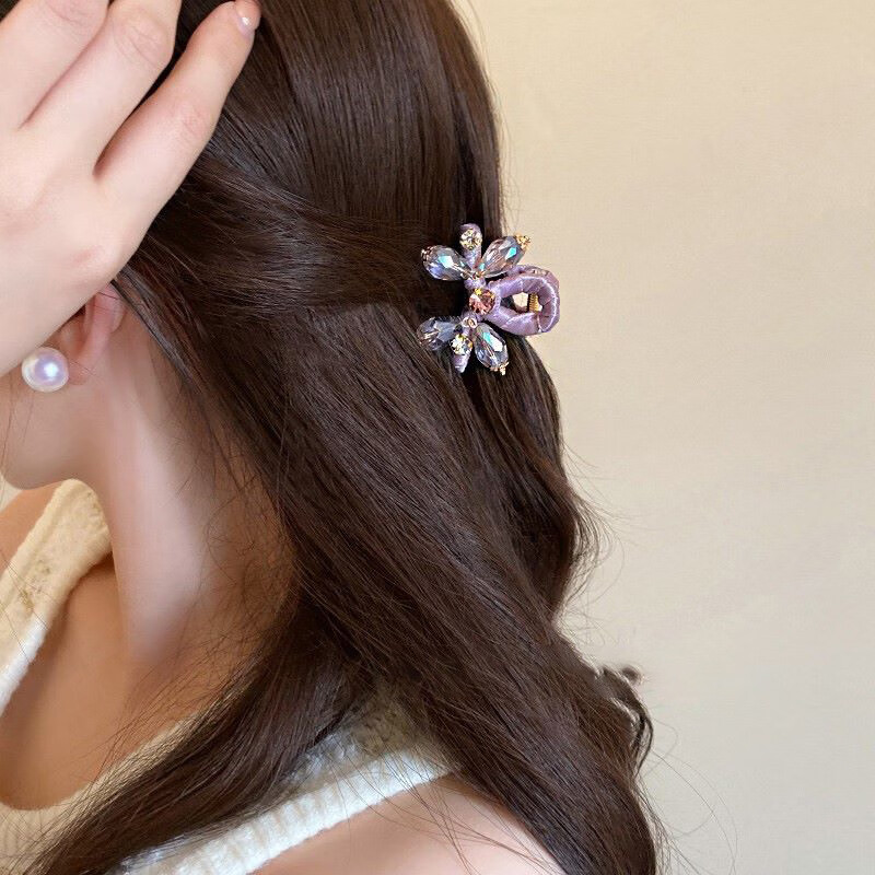 Idair French Style Pink Crystal Small Hair Claw Clip with Exquisite Rhinestones Side Clip Fashionable Half-Up Shark Clip for Women 1