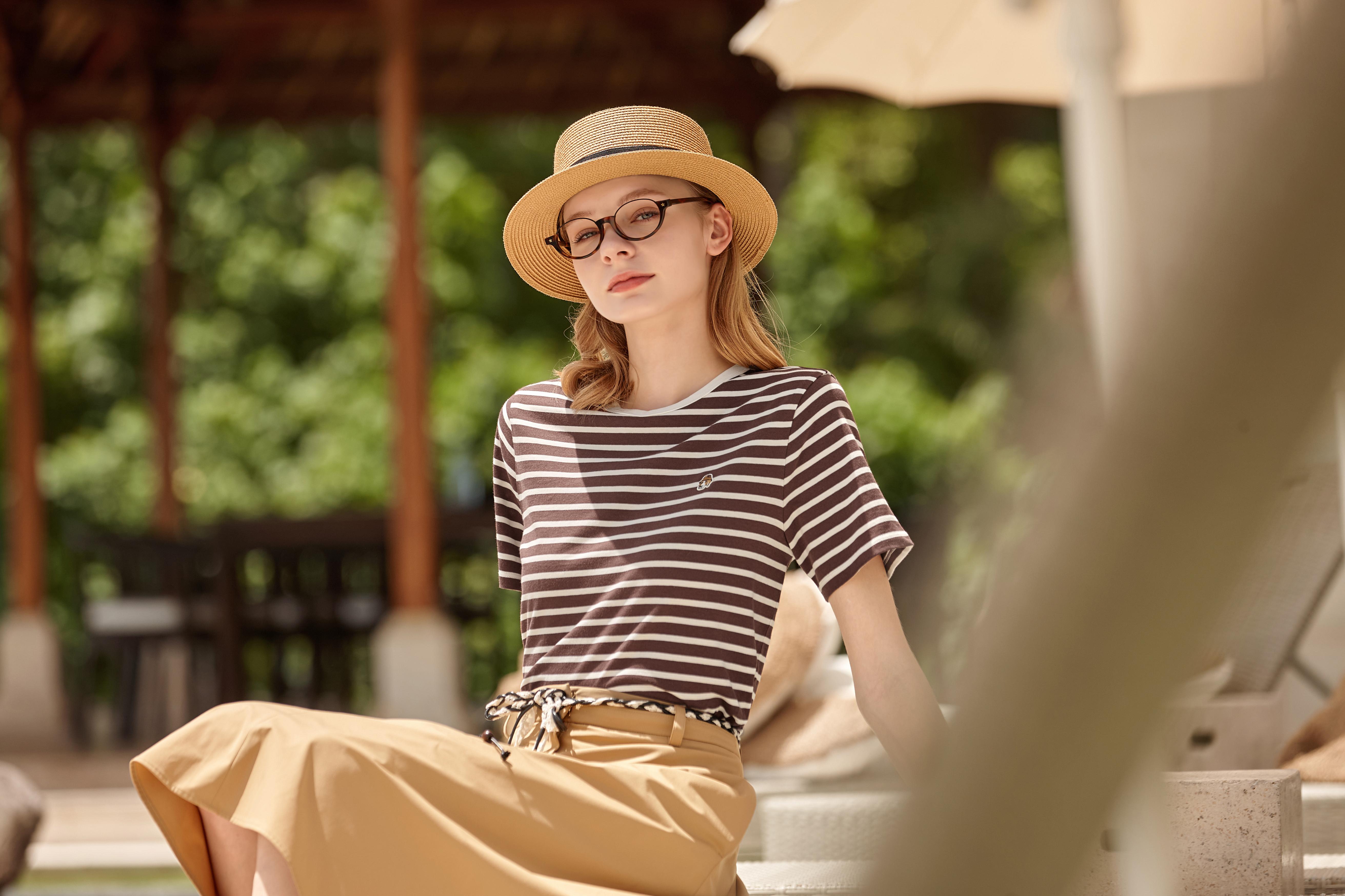HAZZYS Women's Summer Short Sleeve PHIZ Series Striped Loose Fit Crew Neck T-Shirt ASTSE0DBX57 13