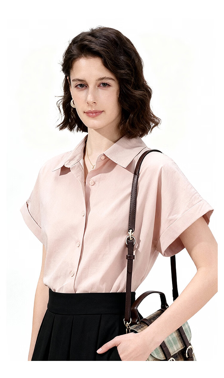 ENC Korean Style Loose Casual Short Sleeve Shirt Daily Work Commute Blouse for Women Summer Lightweight Breathable Comfortable Top 8