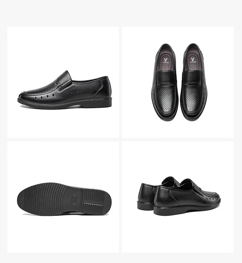 Eierkang Plus Size Men's Genuine Leather Business Formal Slip-On Comfortable Casual Dad Shoes 96361W Black 40 27