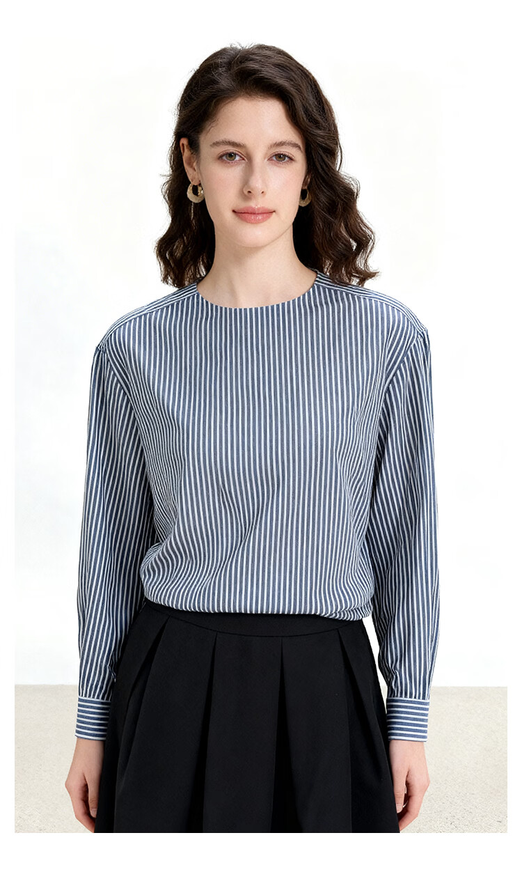 ENC French Stripe Shirt Loose Fit Versatile New Long Sleeve Boutique Design Commuter Date Elegant Top 7