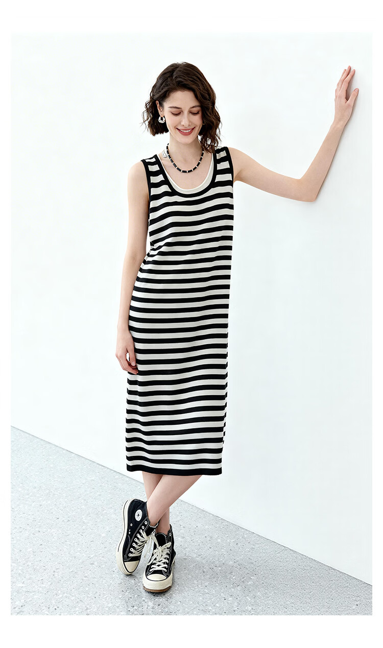 ENC Black and White Striped Vest Dress Loose Straight Fit Youthful 2026 Women's Spring Summer Casual Workwear Versatile Dress 18